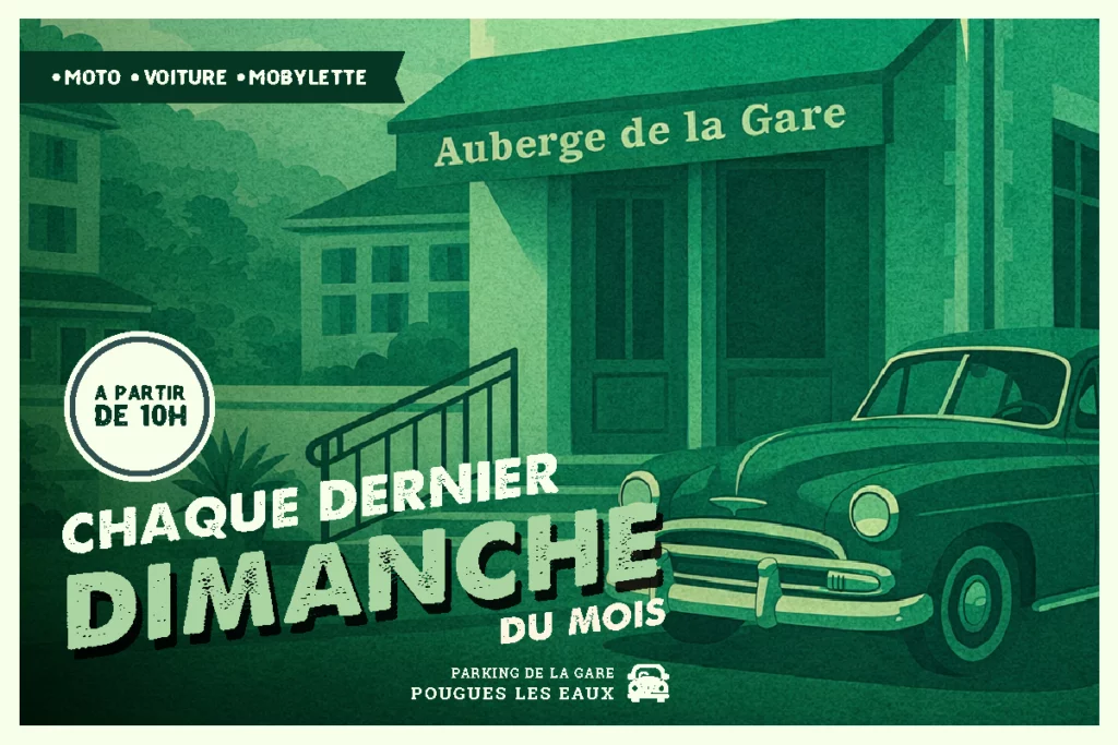 Rassemblement de voitures anciennes à Pougues-les-Eaux près de l’Auberge de la Gare, chaque dernier dimanche du mois à partir de 10h